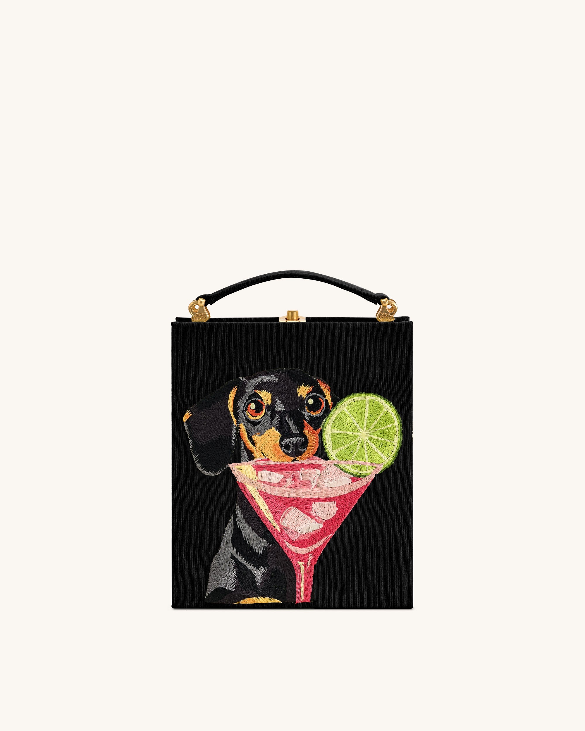 Taya-Puppy Pattern Book Shape Clutch Bag - Black