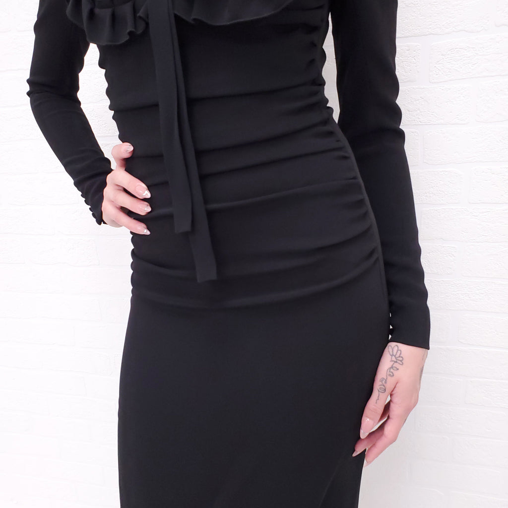 ALESSANDRA RICH BLACK DRESS WITH STRIPES - SIZE 0