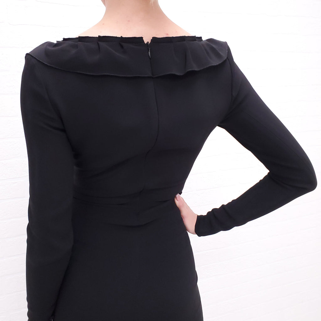 ALESSANDRA RICH BLACK DRESS WITH STRIPES - SIZE 0