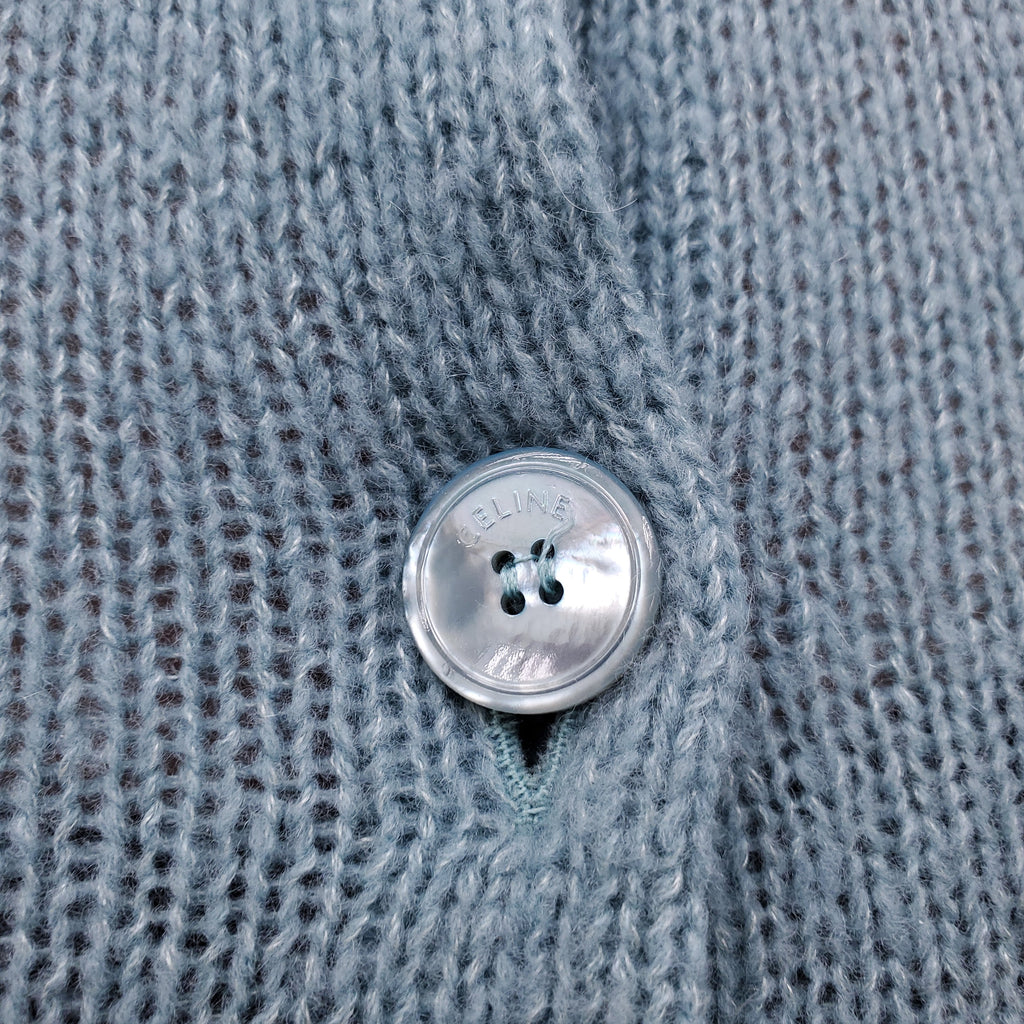 CELINE BLUE CASHMERE CARDIGAN WITH TRIOMPHE LOGO - SIZE XS