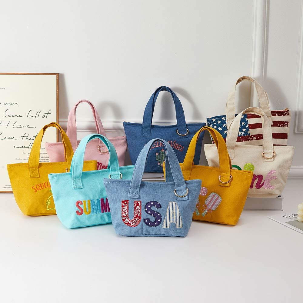 SUMMER Letter Embroidered Small Canvas Tote Bag