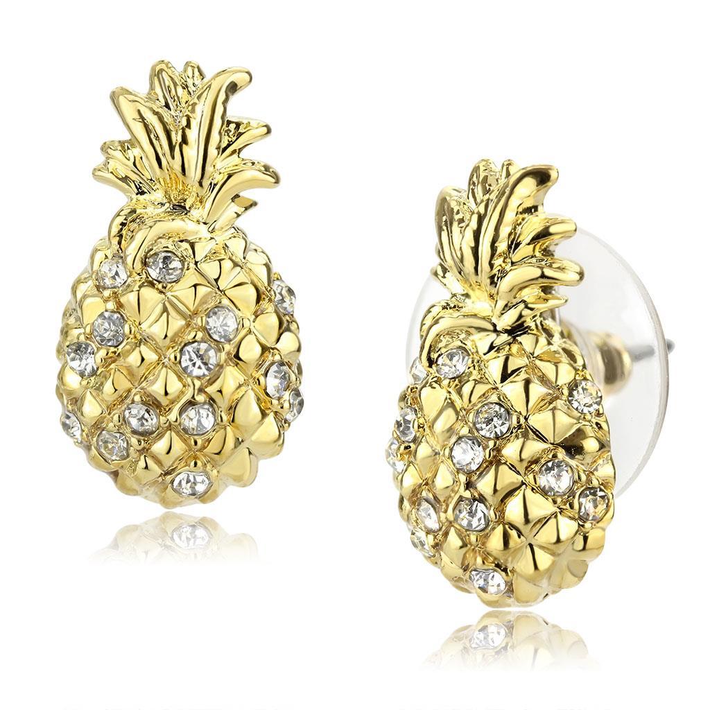Gold Brass Earrings with Top Grade Crystal in Clear