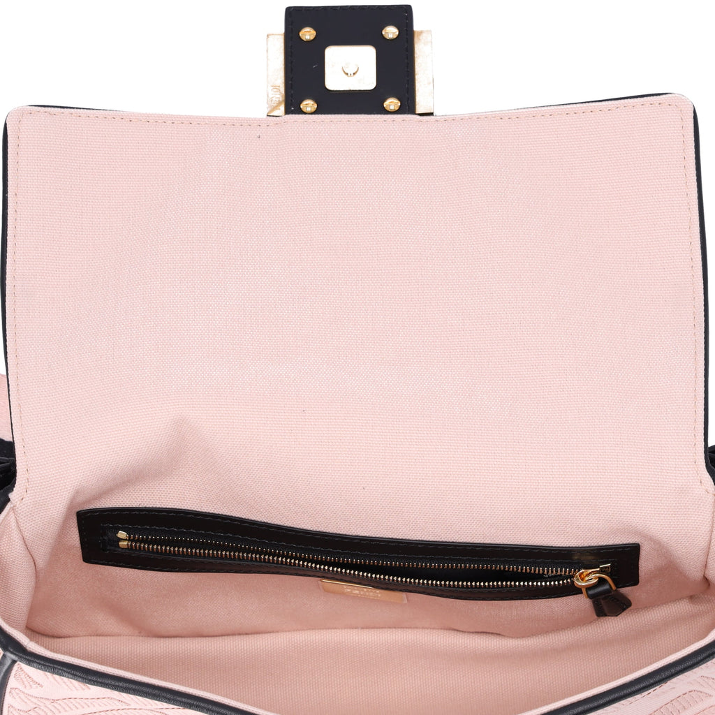 FENDI Mamma Baguette Zucca Pattern Handbag 8BR600 Pink Beige Black Jacquard