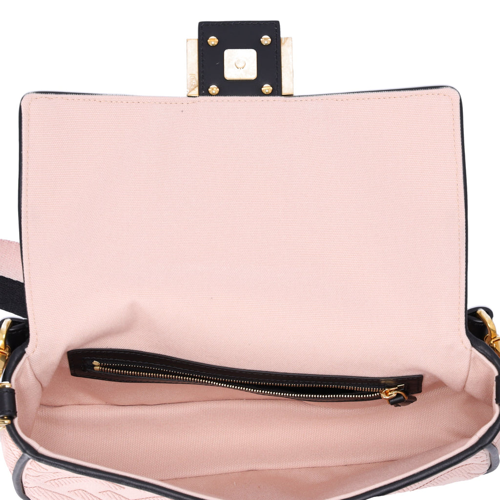 FENDI Mamma Baguette Zucca Pattern Handbag 8BR600 Pink Beige Black Jacquard