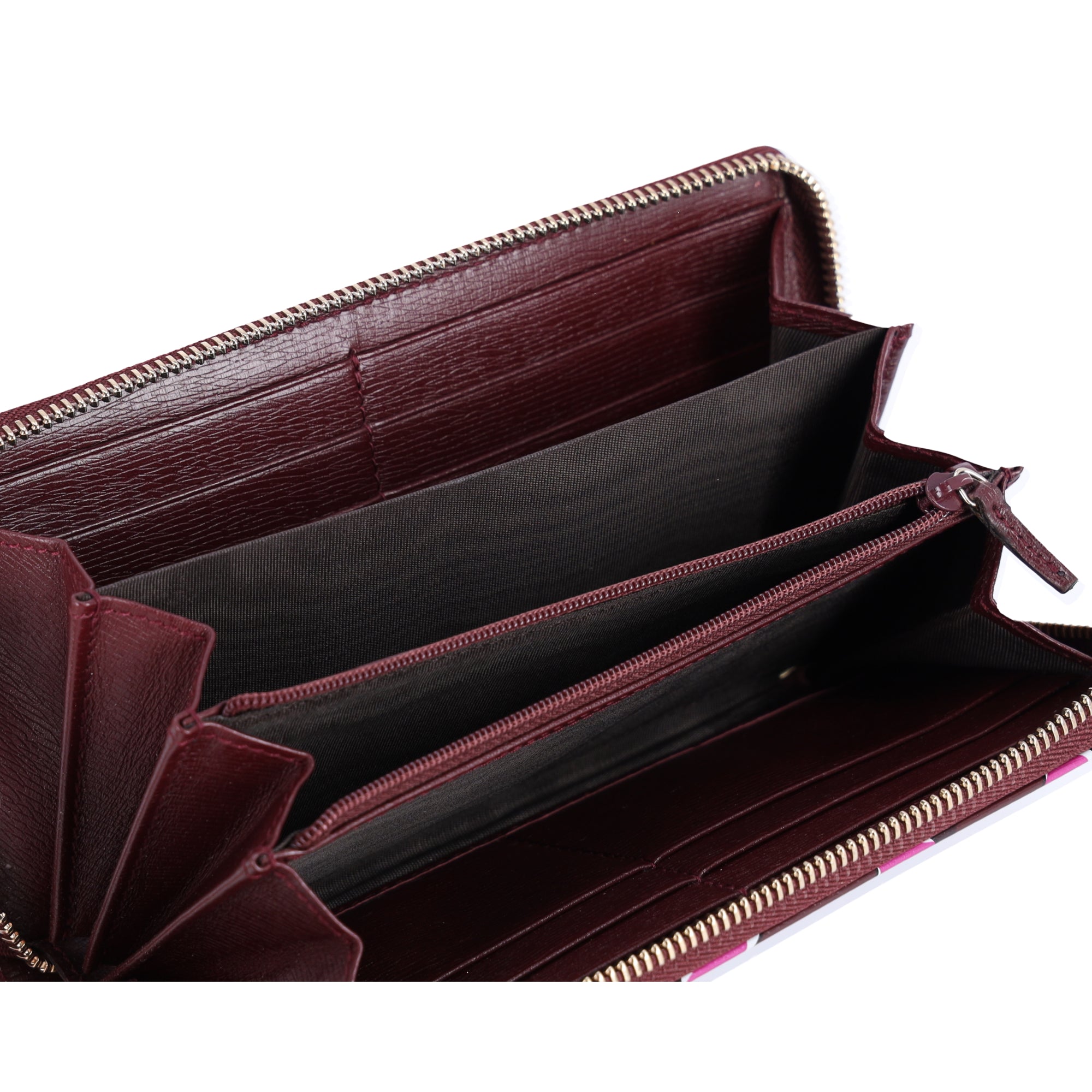 GUCCI Betty Interlocking G Heartbeat Print Zip Around Wallet Wine Pink