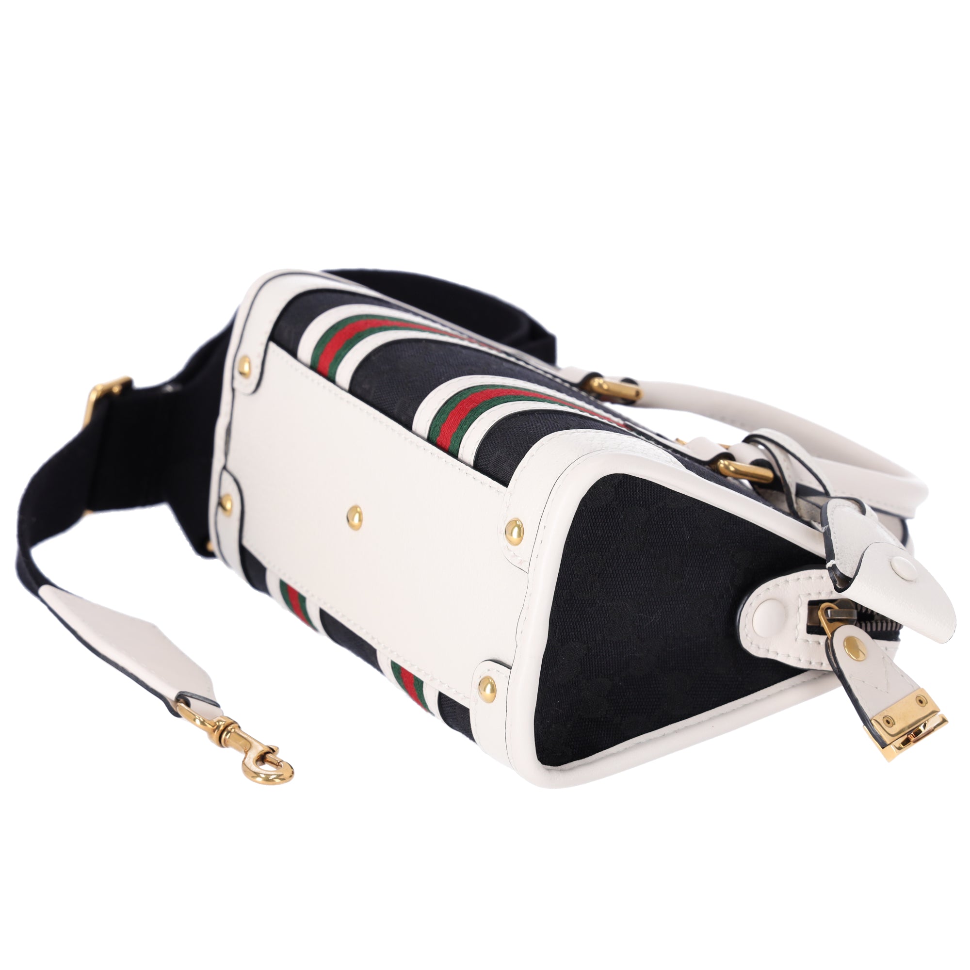 GUCCI Ophidia Mini Top Handle Handbag 715771 Denim Black White Multi