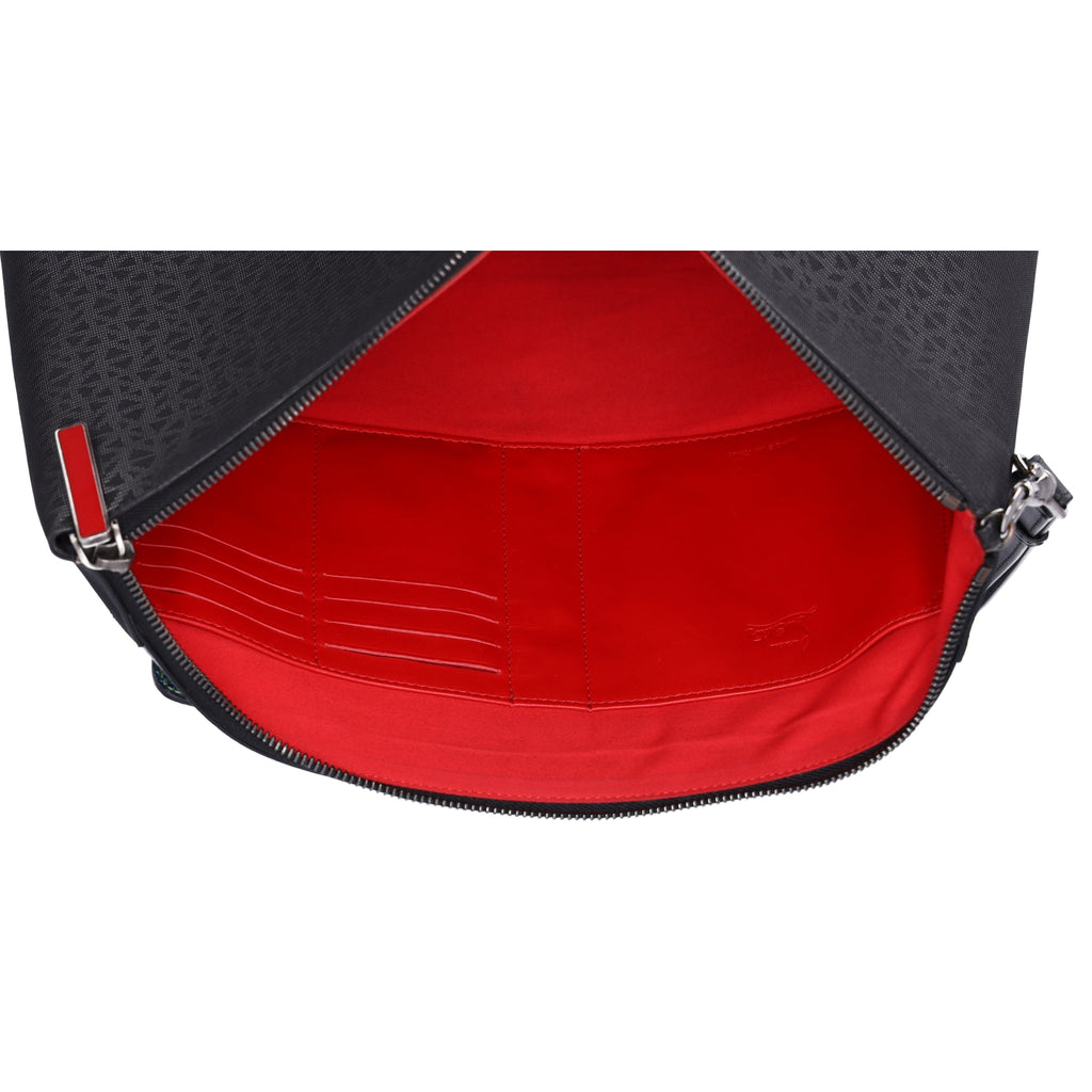 Christian Louboutin Peter Pouch Clutch Bag Black Yellow Fiber Leather