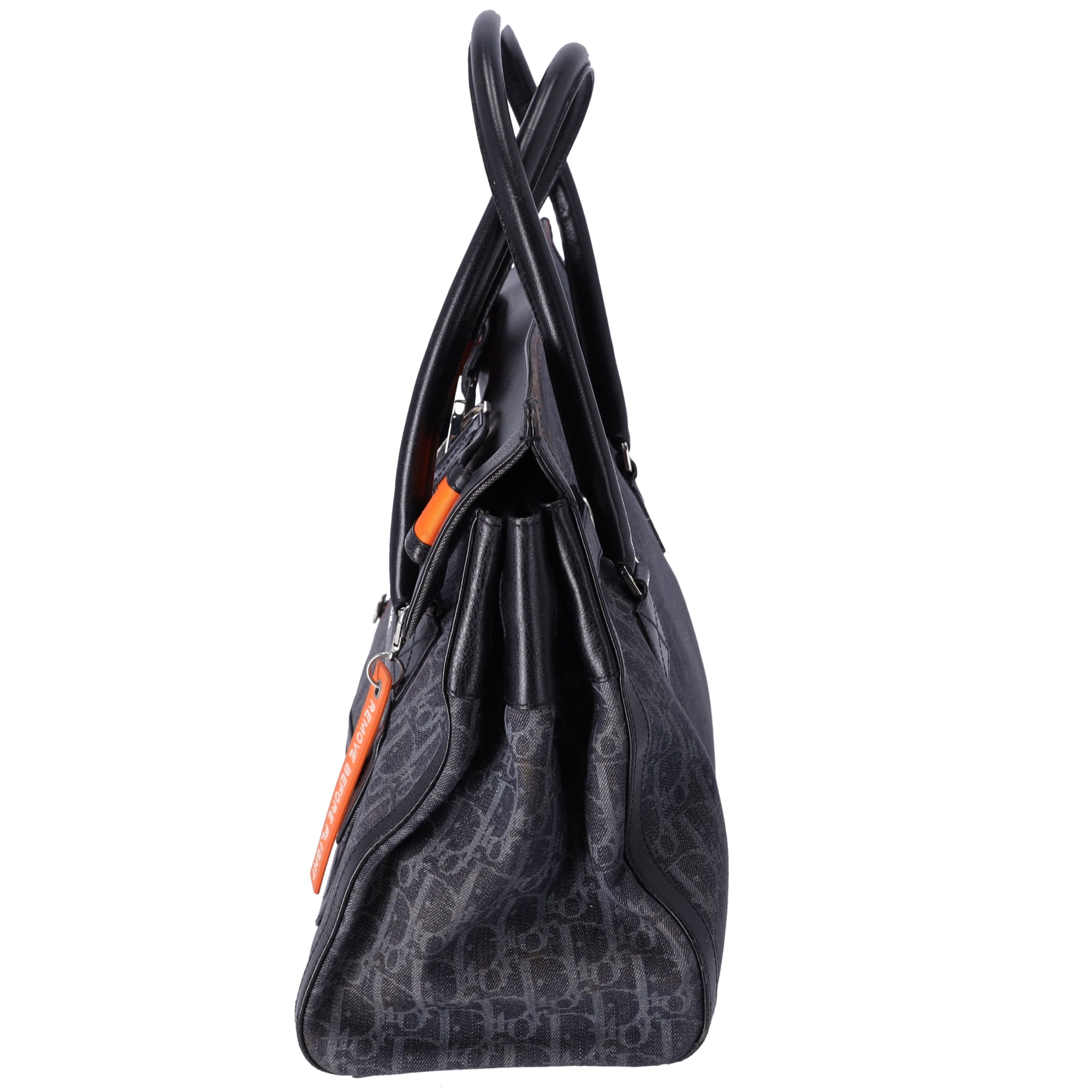 Christian Dior Flight Trotter Handbag Navy Black Orange Denim Leather