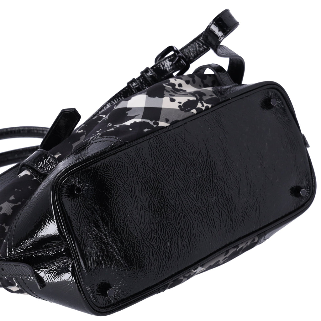 Burberry Nylon Beat Check Floral Florence Tote Black Gray