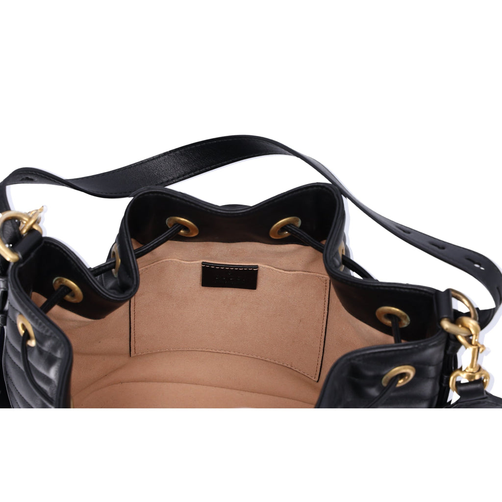 GUCCI GG Marmont Shoulder Bucket Bag 476674 Black Leather