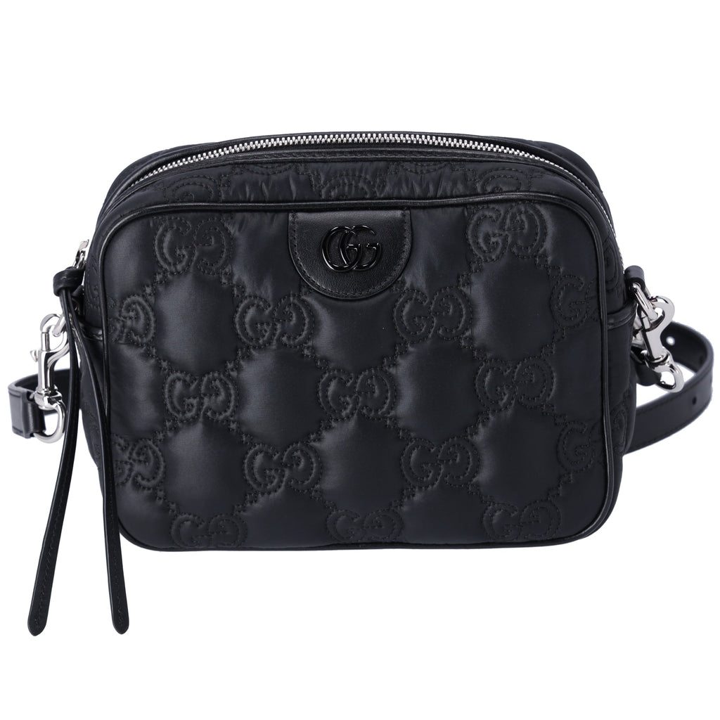 GUCCI GG Matelasse Shoulder Bag 702234 Black Nylon Leather