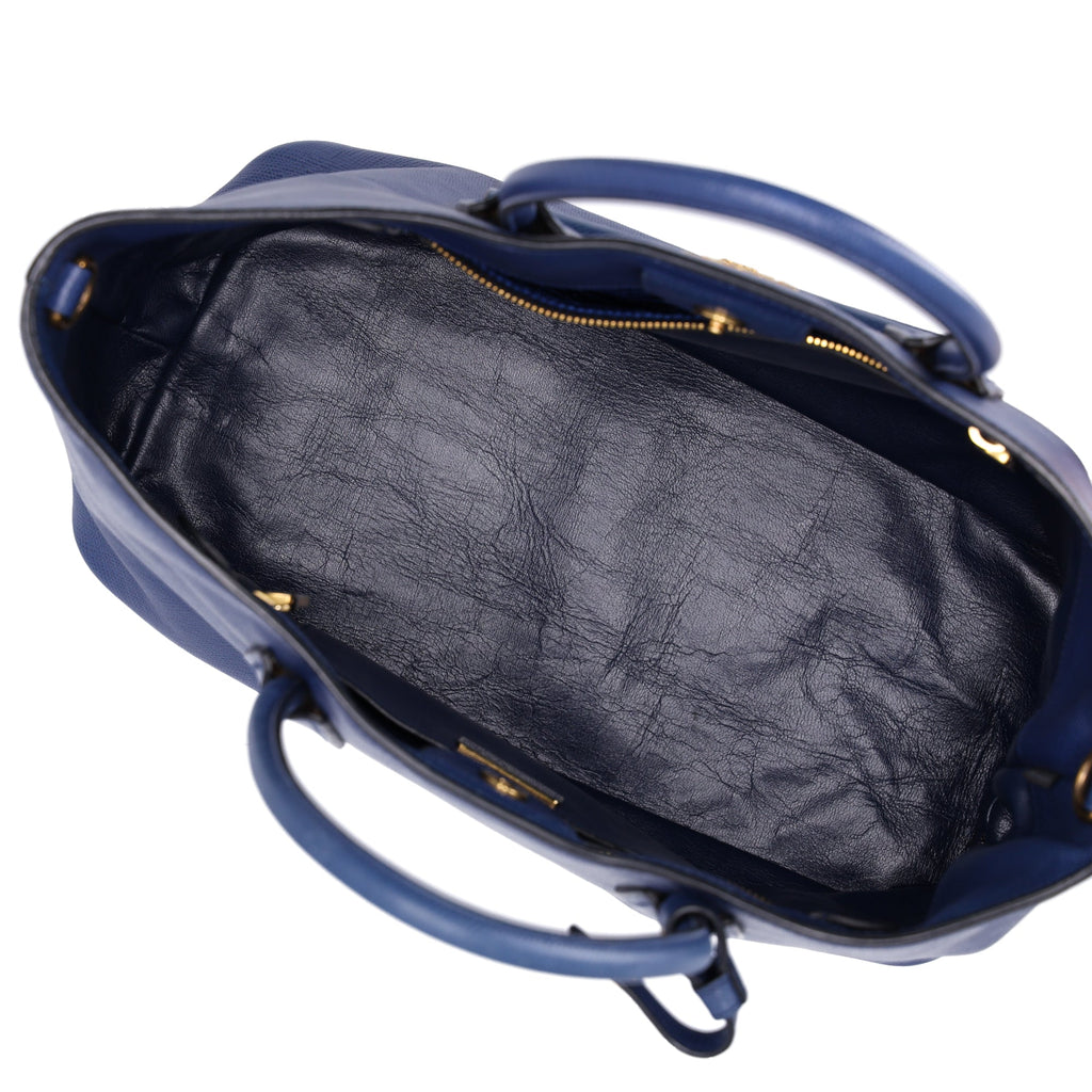 PRADA Logo Tote Bag BN2729 Blue Saffiano Cuir Leather