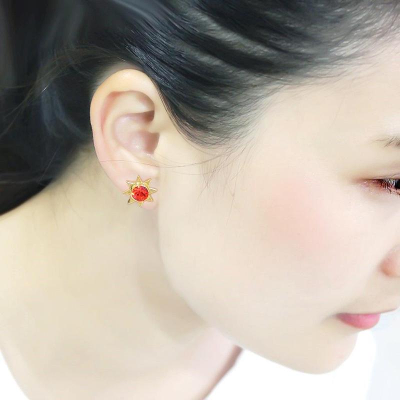 Gold Brass Earrings with Top Grade Crystal in Orange