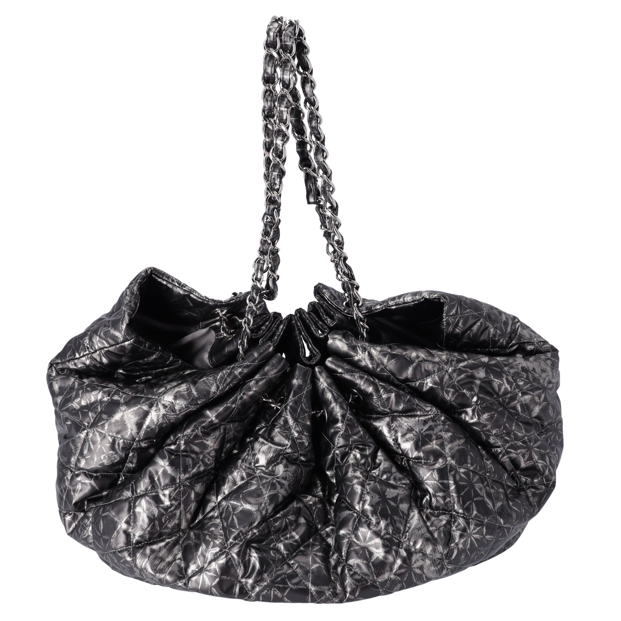 Chanel Coco Mark Melrose Cabas Matelasse Chain Shoulder Bag Black Silver
