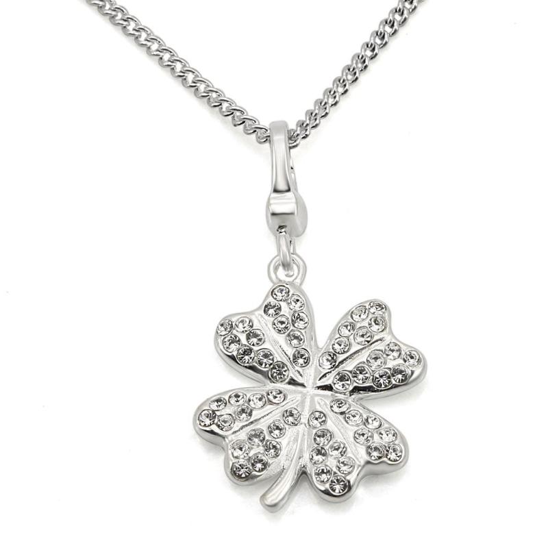 Silver 925 Sterling Silver Chain Pendant with Top Grade Crystal in Clear