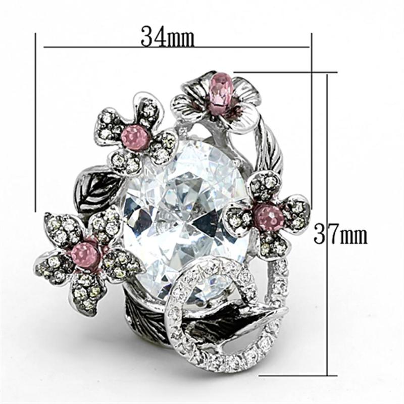 Rhodium + Ruthenium Brass Ring with AAA Grade CZ in Multi Color