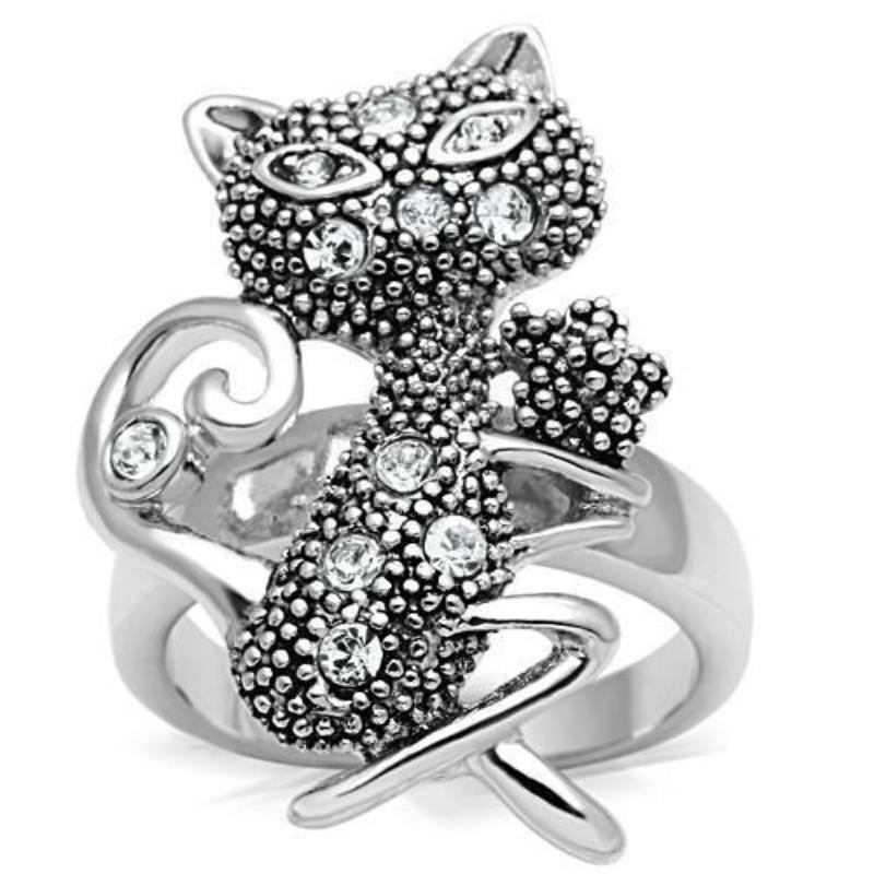 Rhodium Brass Ring with Top Grade Crystal in Clear