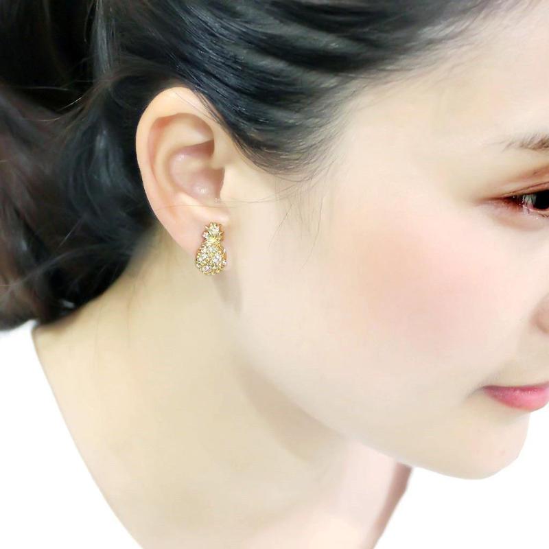 Gold Brass Earrings with Top Grade Crystal in Clear