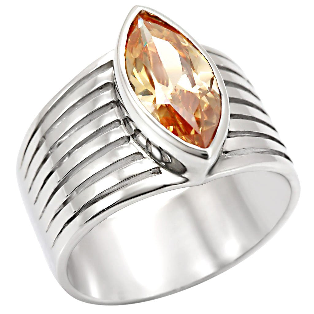 Rhodium 925 Sterling Silver Ring with AAA Grade CZ in Champagne