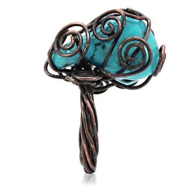 Antique Tone Brass Ring with Synthetic Turquoise in Turquoise