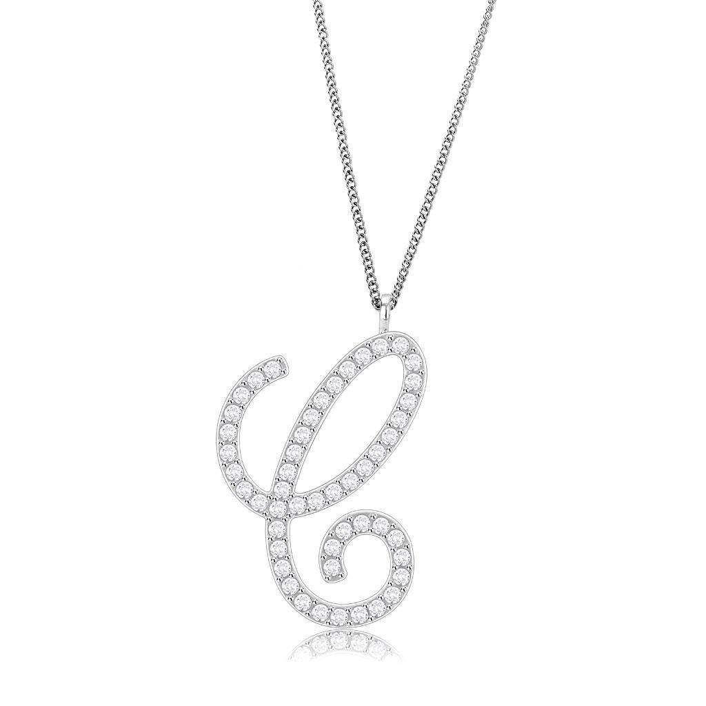 Imitation Rhodium Brass Chain Pendant with Top Grade Crystal in Clear
