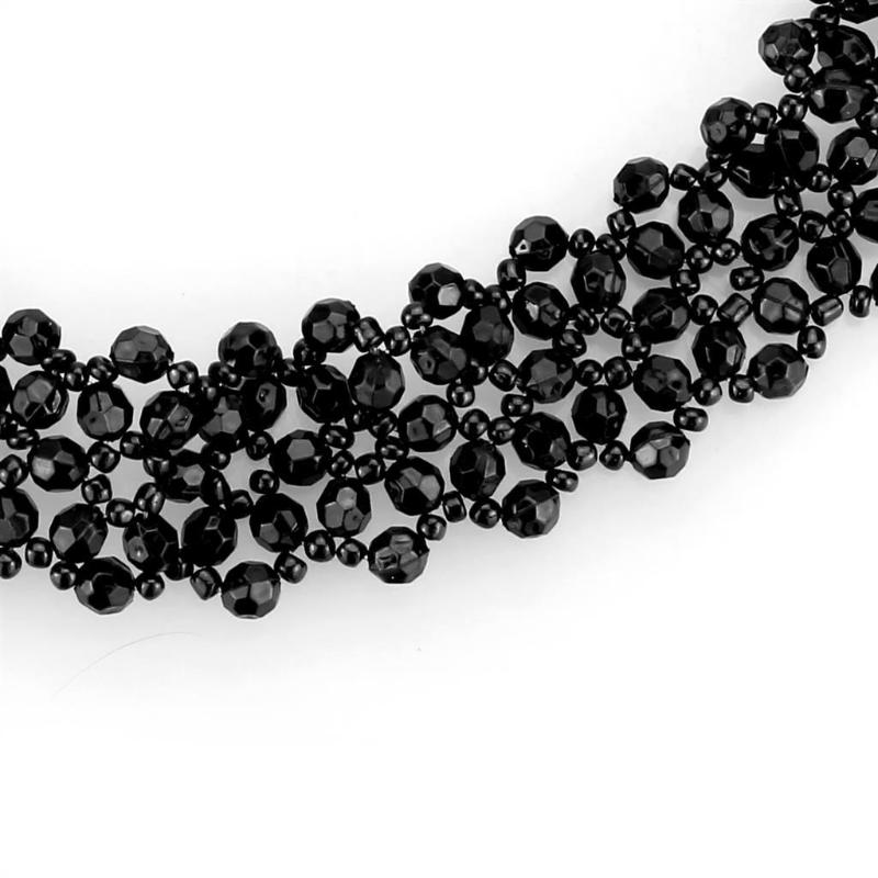 Rhodium Stainless Steel Necklace with Synthetic Synthetic Glass in Jet