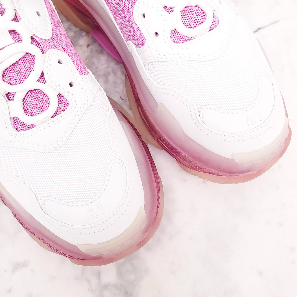 BALENCIAGA WHITE/PINK FLUO CLEAR SOLE SNEAKERS - SIZE 41