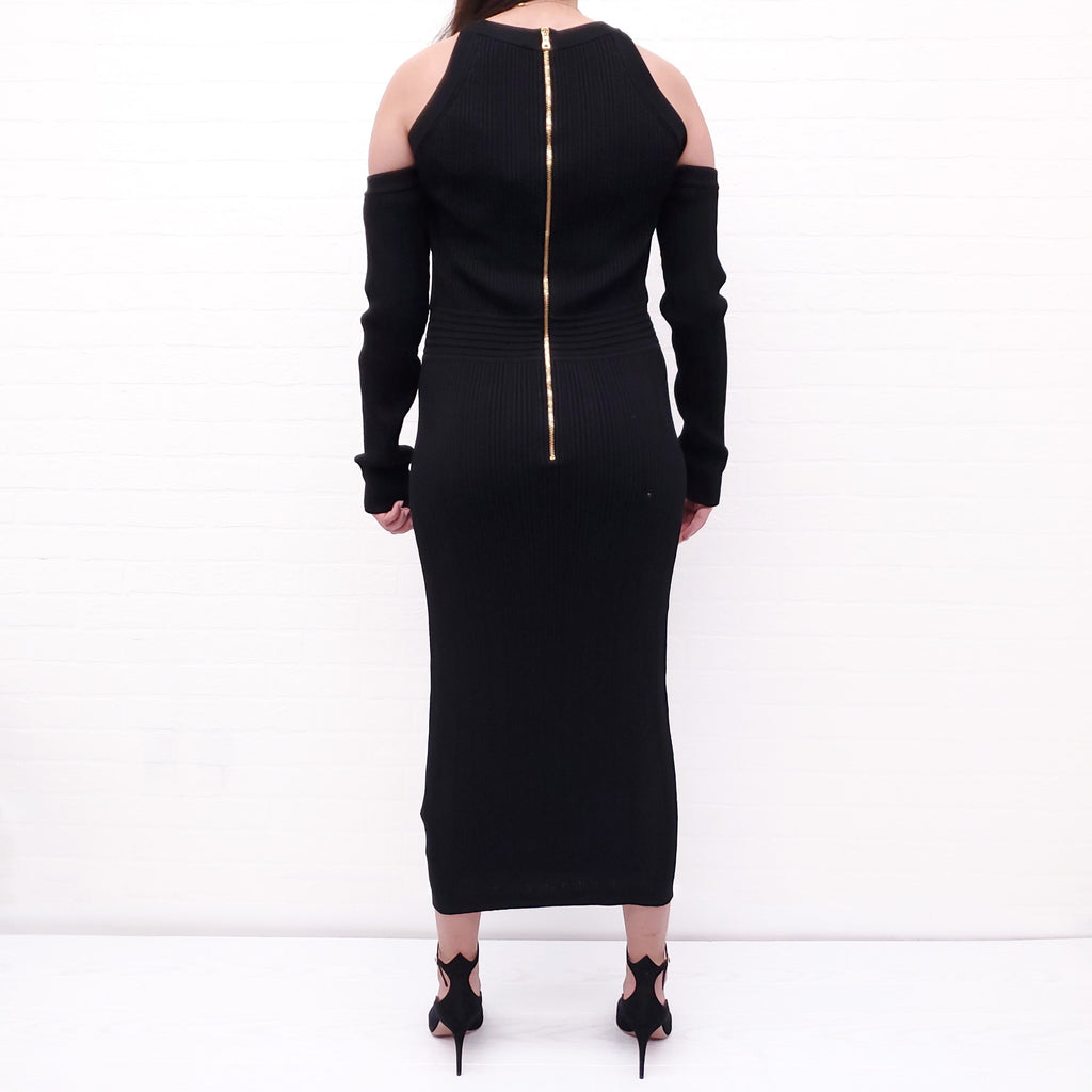 BALMAIN BLACK DRESS WITH GOLD BUTTONS - SIZE 50