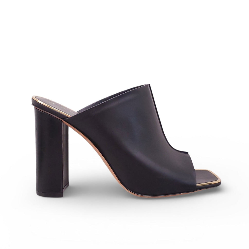 CELINE BLACK MULE HEELS WITH GOLD DETAIL - SIZE 39