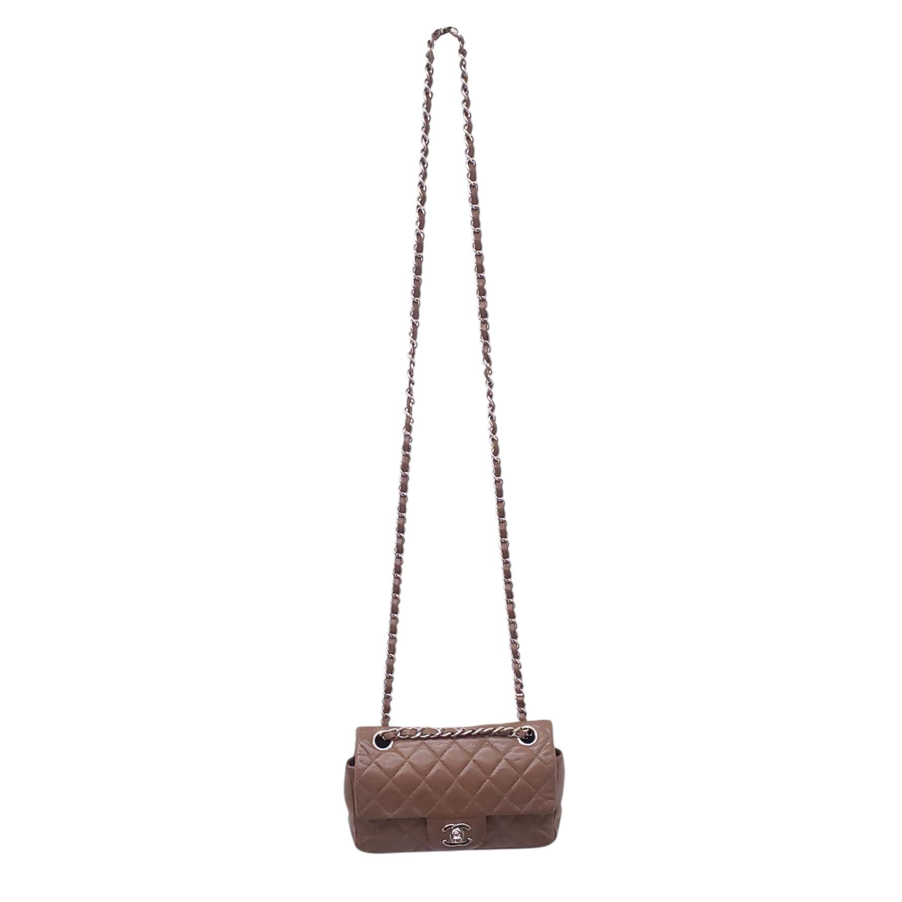 CHANEL TAUPE CAVIAR QUILTED MINI RECTANGULAR FLAP BAG