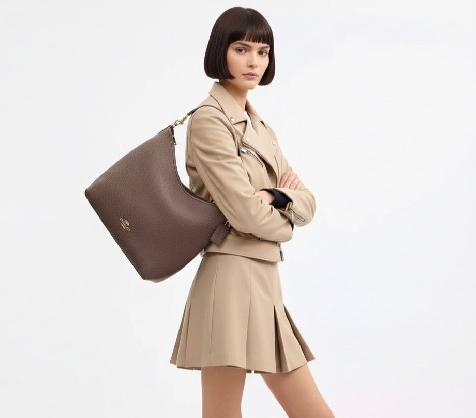 NWT Coach Large Laurel Shoulder Leather Bag in Gold/Dark Stone
