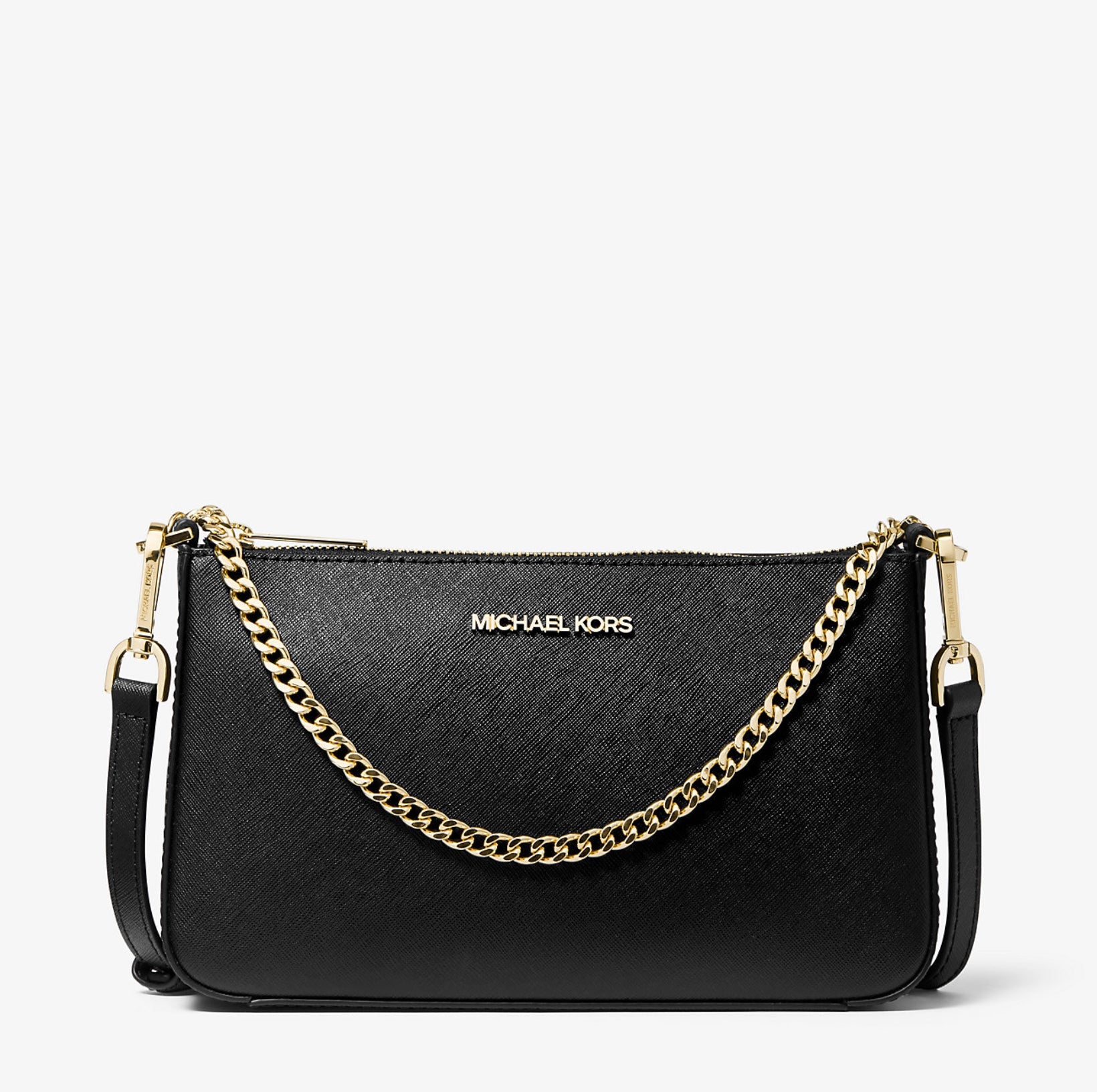 NWT Michael Kors Jet Set Medium Saffiano Leather Crossbody Bag In Black
