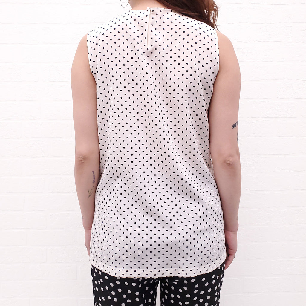 DOLCE & GABBANA WHITE POLKA DOT EMBELLISHED SLEEVELESS BLOUSE - SIZE 38