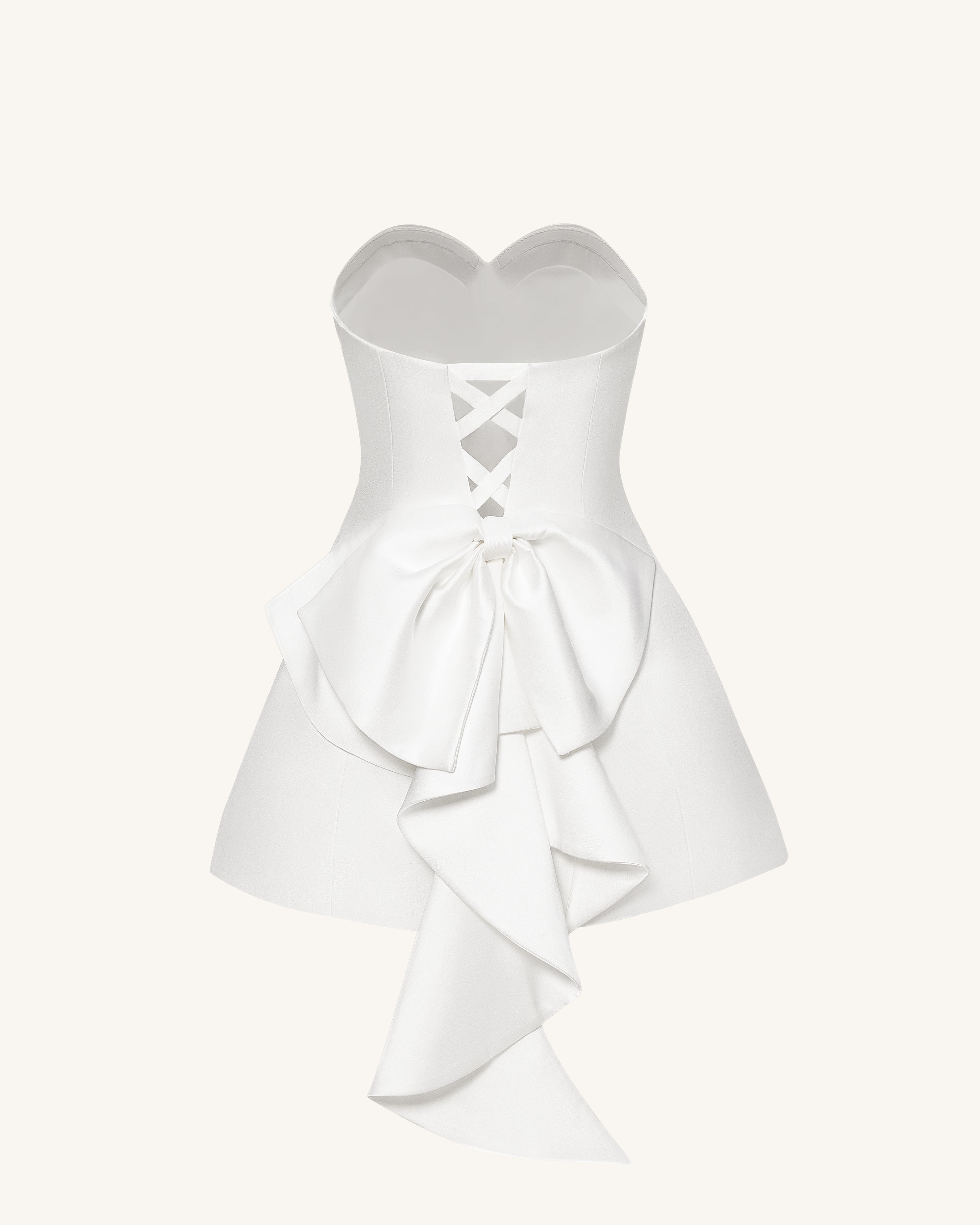 Satin Strapless Bow-Back Mini Dress - White