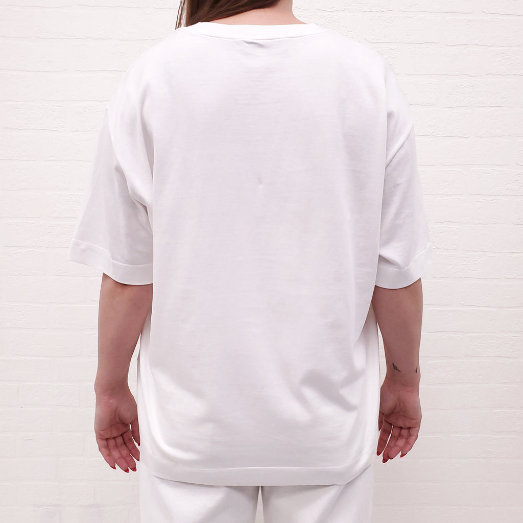 MISSONI WHITE T-SHIRT WITH ZIGZAG KNIT DETAIL - SIZE XL