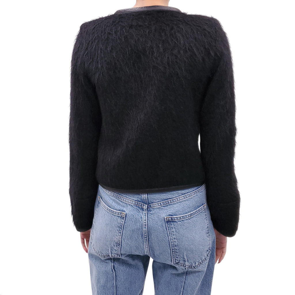 SMYTHE BLACK MOHAIR JACKET WITH VEGAN LEATHER TRIM - SIZE 4