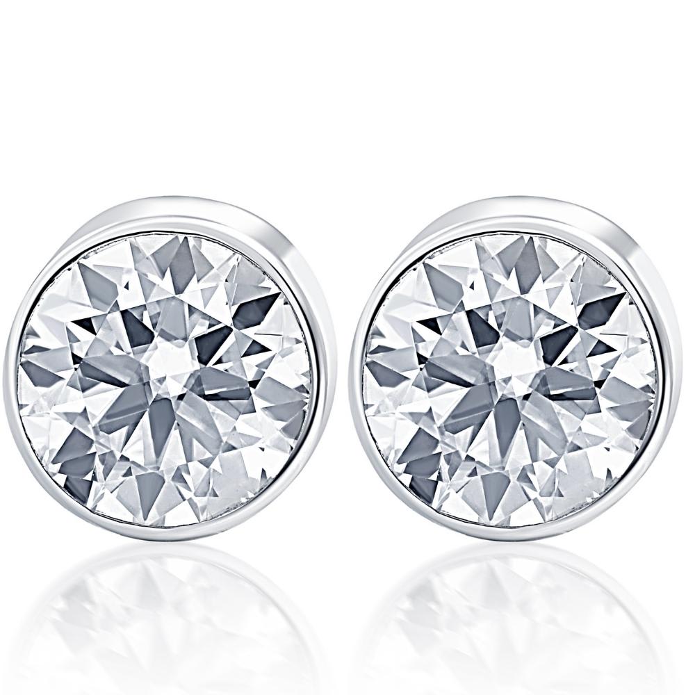 1.50Ct Round Brilliant Cut Natural Quality VS2-SI1 Diamond Stud Earrings in 14K Gold Round Bezel Setting