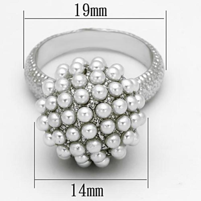 Rhodium Brass Ring with Synthetic Pearl in White