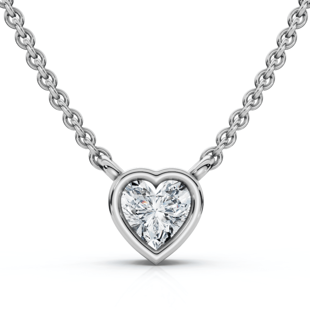3/8 - 3 Ct Heart Shape Diamond Bezel Pendant 14k Gold Necklace Lab Grown
