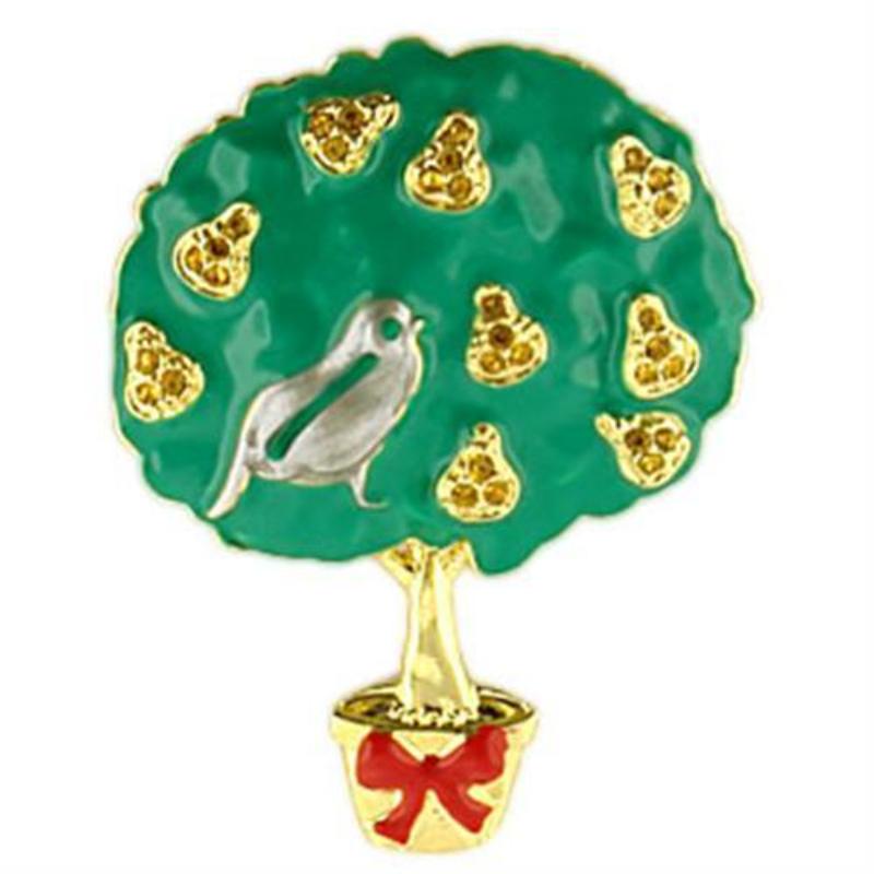 Gold+Rhodium White Metal Brooches with Top Grade Crystal in Topaz