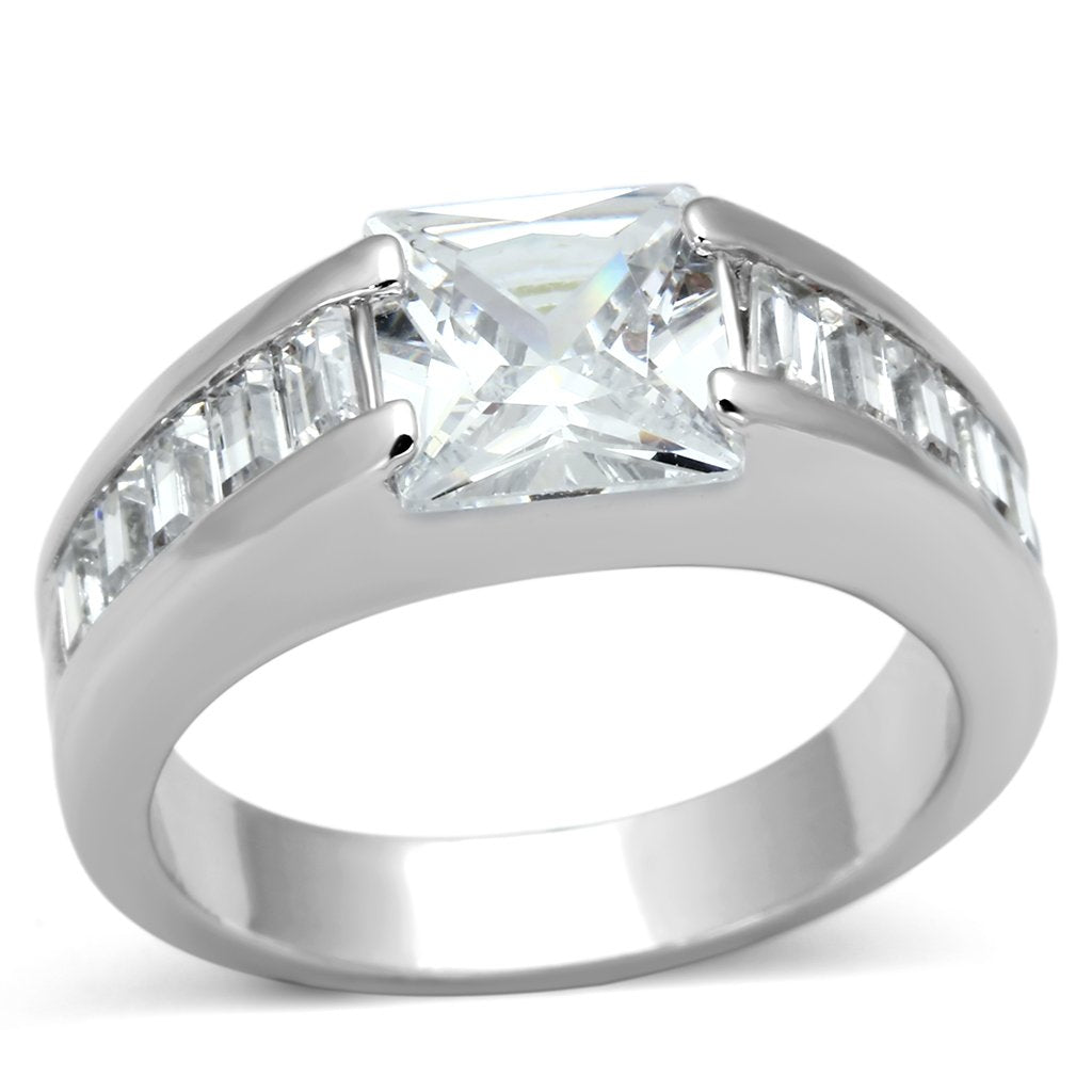 Rhodium Brass Ring with AAA Grade CZ in Clear