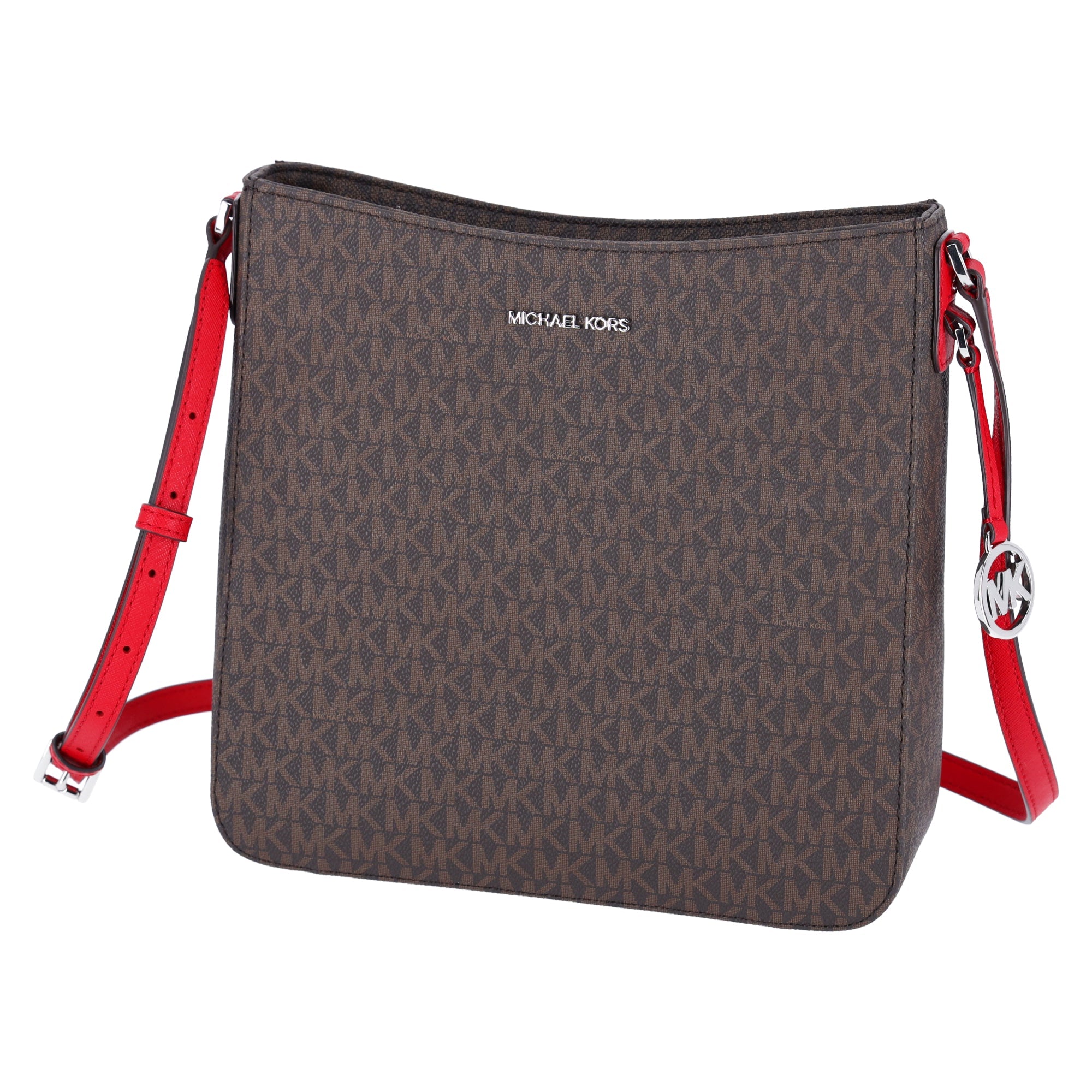 Michael Kors Jet Set Travel Large Messenger Bag Crossbody Brown MK Bright Red