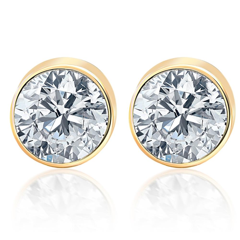 .85Ct Round Brilliant Cut Natural Quality VS2-SI1 Diamond Stud Earrings in 14K Gold Round Bezel Setting