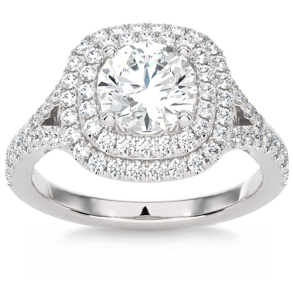 Certified 2 1/5Ct Cushion Halo Diamond Engagement Ring 14k Gold Lab Grown