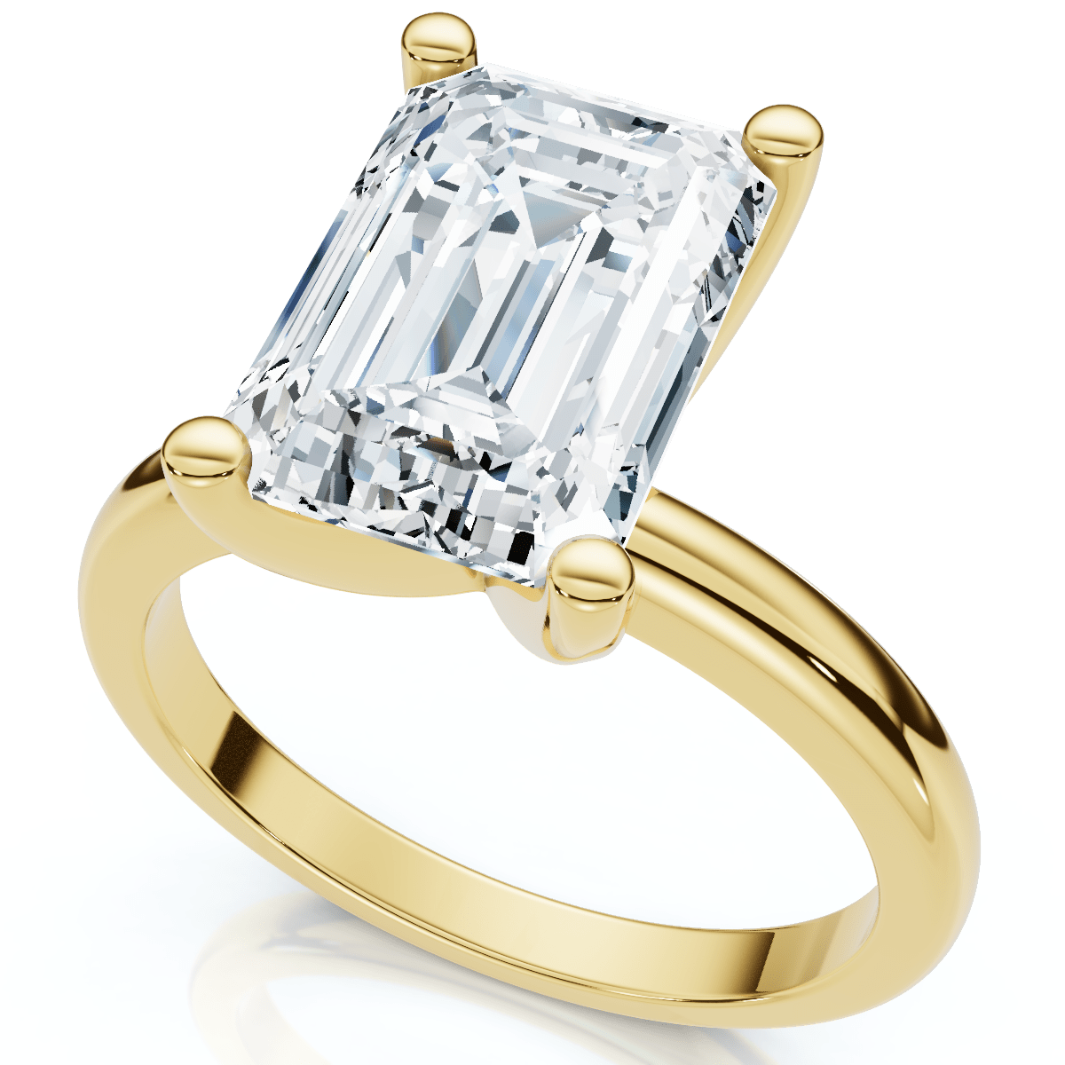 3Ct Emerald Solitaire Moissanite Engagement Ring in White Yellow or Rose Gold