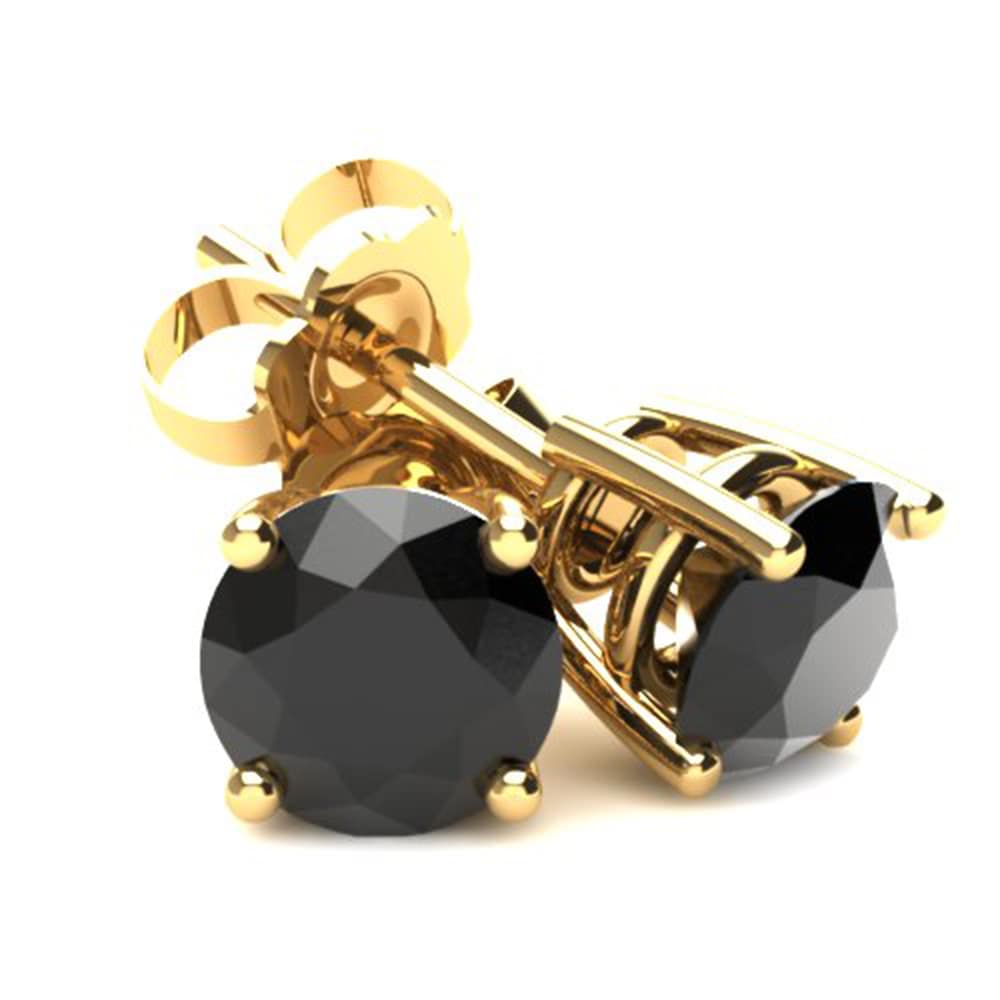 Yellow Gold 1/3ct Round Cut Black Diamond Studs