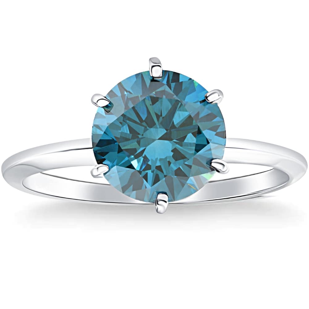 2Ct Blue Diamond Solitaire Engagement Ring in 14k White or Yellow Gold Lab Grown