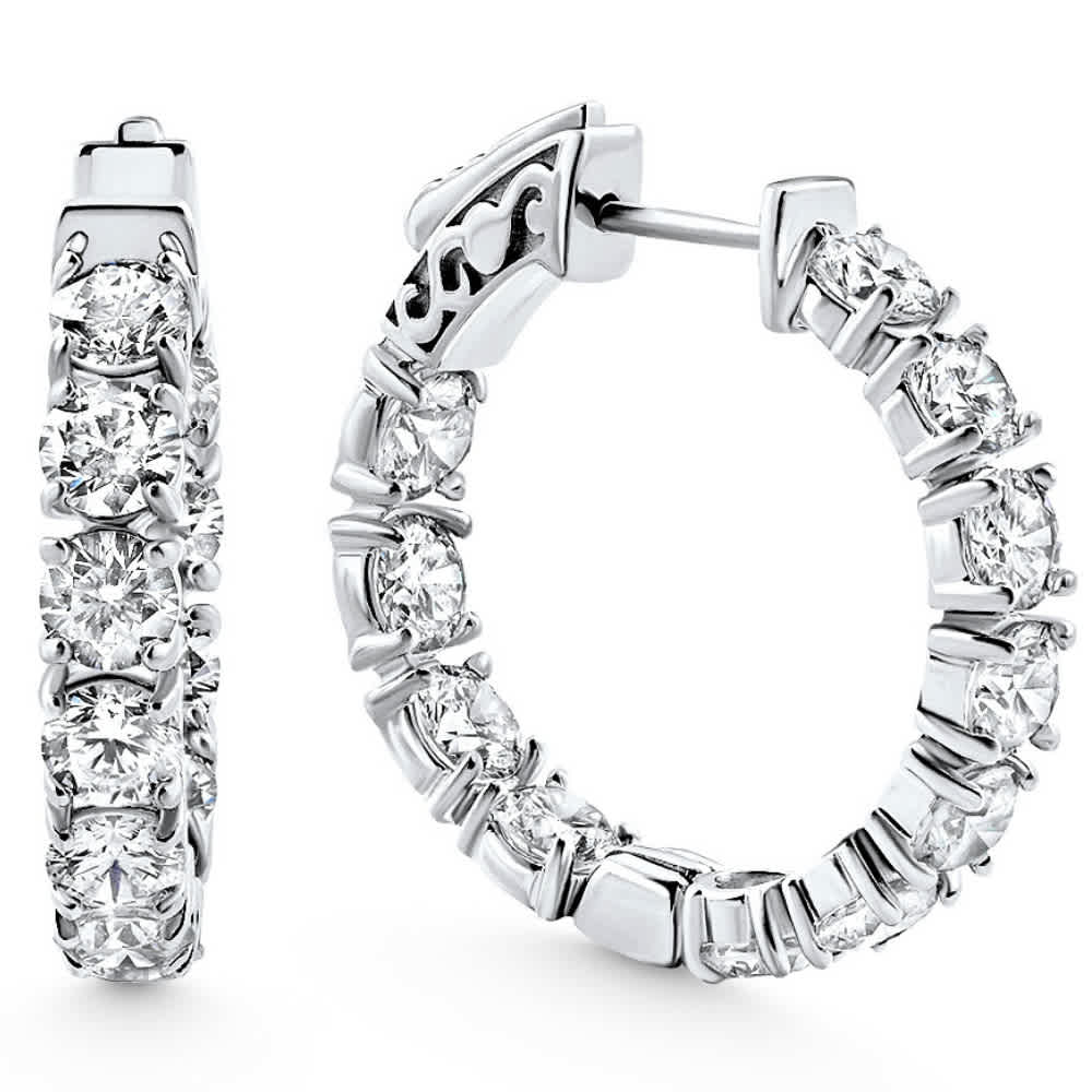 3 3/4Ct Diamond Inside Outside Hoops 14k Gold 1" Lab Grown Women's Earrings