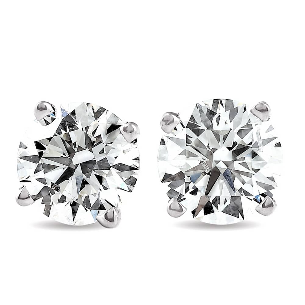 3 CT Round Lab Grown Diamond Screw Back Studs 14K White Gold