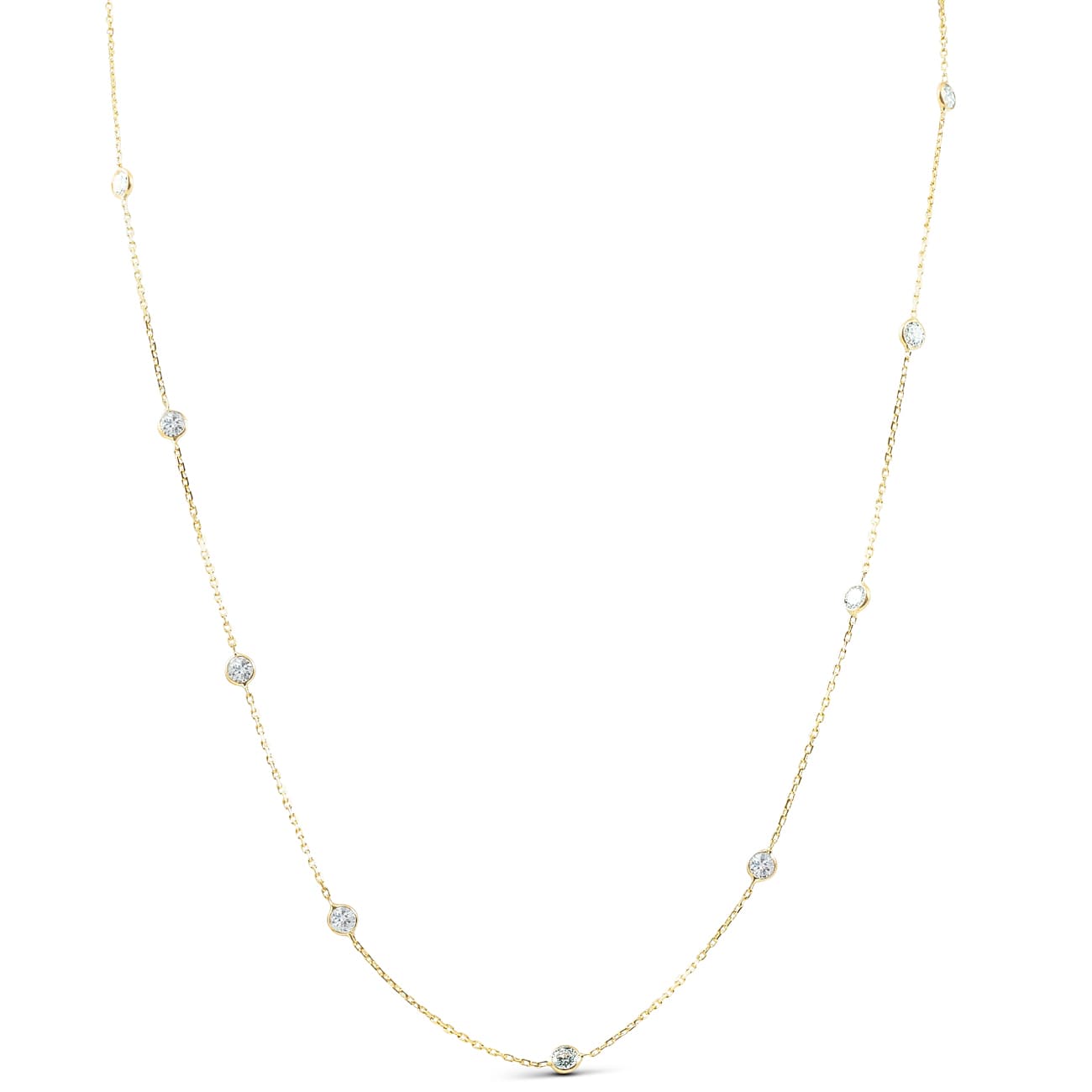 2 TCW Diamond Bezel Station Necklace 14k Yellow Gold